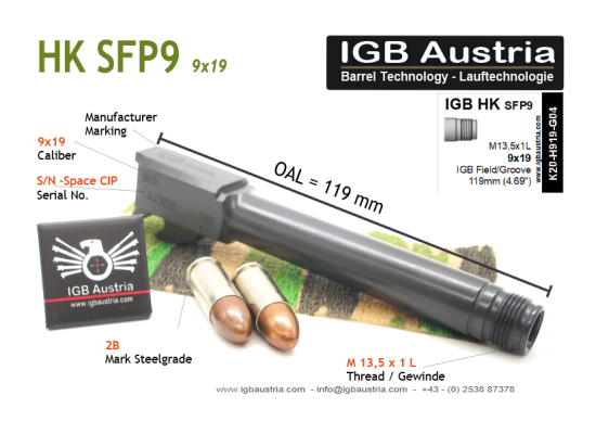 HK SFP9 Threaded Barrel w M 13,5x1 L , Field/Groove