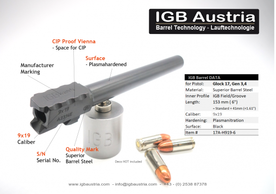 GLOCK 17, Glock 34, 6" IGB Lauf