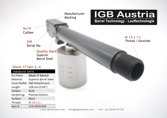 IGB Threaded Barrel M 13 x 1 L  17 Gen 3,4