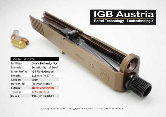 Glock19 IGB Barrel 1/2x28  - Spiral-Channelled