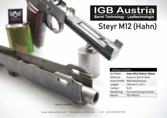 Steyr M12, 9x19, 9mm caliber change, replacement barrel